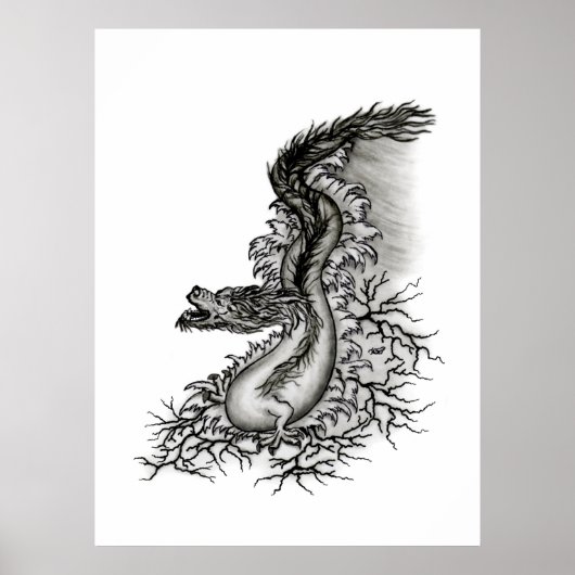China Dragon, Black and White Design in Tattoostyl Poster (Voorkant)
