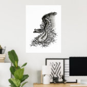 China Dragon, Black and White Design in Tattoostyl Poster (Thuiskantoor)