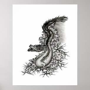 China Dragon, Black and White Design in Tattoostyl Poster