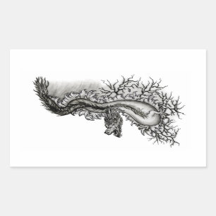 China Dragon, Black and White Design in Tattoostyl Rechthoekige Sticker