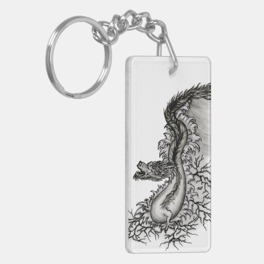 China Dragon, Black and White Design in Tattoostyl Sleutelhanger (Voorkant Links)