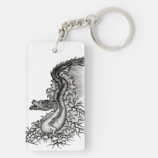 China Dragon, Black and White Design in Tattoostyl Sleutelhanger (achterkant)