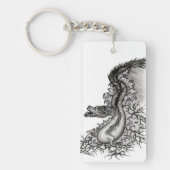 China Dragon, Black and White Design in Tattoostyl Sleutelhanger (Voorkant)