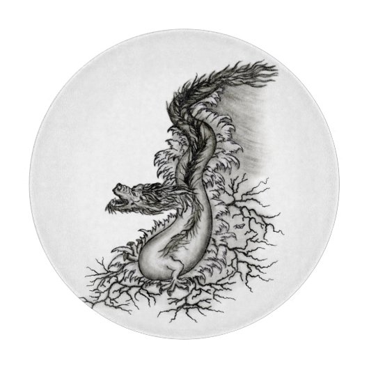 China Dragon, Black and White Design in Tattoostyl Snijplank (Voorkant)