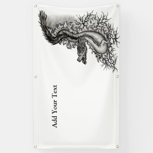 China Dragon, Black and White Design in Tattoostyl Spandoek (Verticaal)