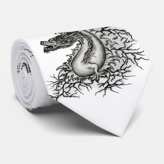 China Dragon, Black and White Design in Tattoostyl Stropdas (Opgerold)