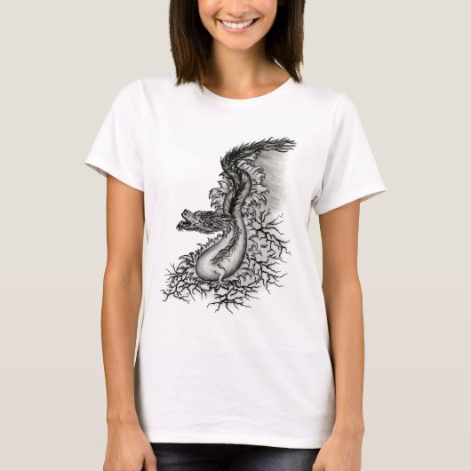 China Dragon, Black and White Design in Tattoostyl T-shirt (Voorkant)