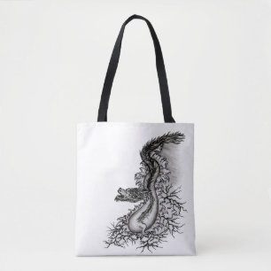China Dragon, Black and White Design in Tattoostyl Tote Bag