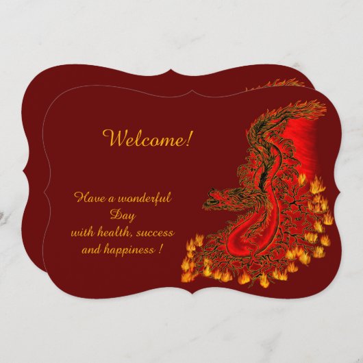 China Dragon in red and gold , Add Your Text Kaart (Voorkant / Achterkant)