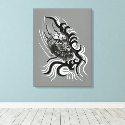 China Dragon in Tattoostyle Canvas Afdruk (Insitu (Houten vloer))