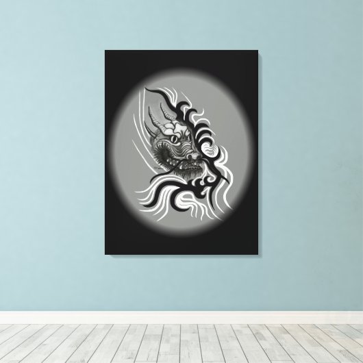 China Dragon in Tattoostyle Canvas Afdruk (Insitu (Houten vloer))