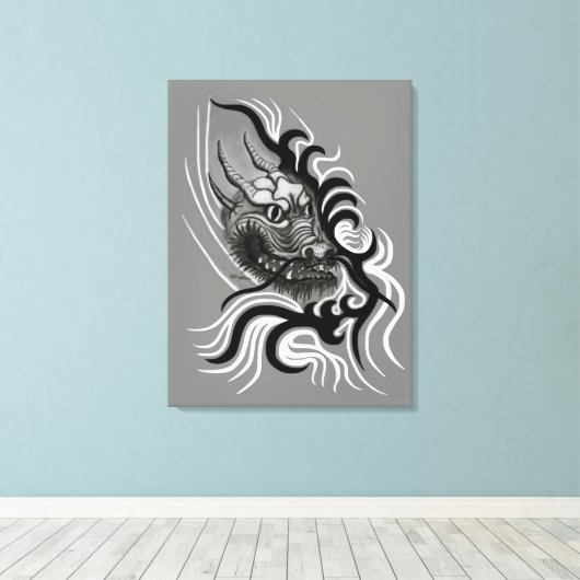 China Dragon in Tattoostyle Canvas Afdruk (Insitu (Houten vloer))