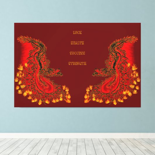 China Dragon red and gold design Canvas Afdruk (Insitu (Houten vloer))