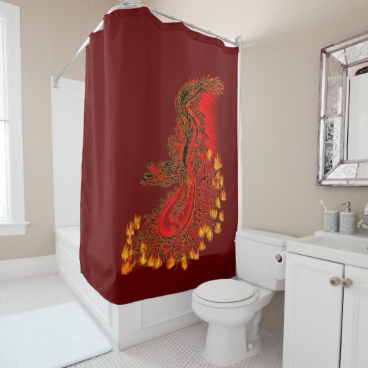China Dragon red and gold design Douchegordijn (In situ)