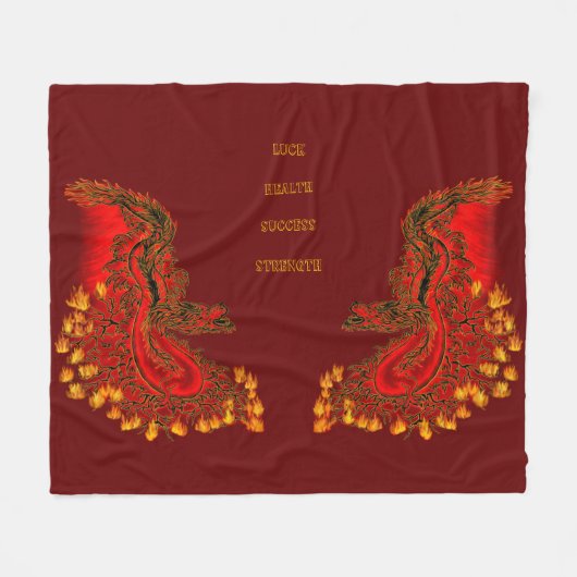 China Dragon red and gold design Fleece Deken (Voorkant (Horizontaal))