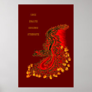 China Dragon red and gold design Poster