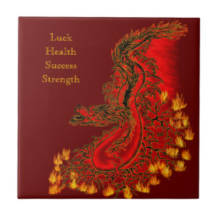 China Dragon red and gold design Tegeltje