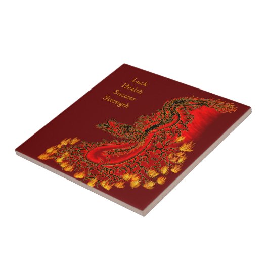 China Dragon red and gold design Tegeltje (Zijkant)