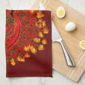 China Dragon red and gold design Theedoek (Quarter Fold)