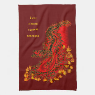 China Dragon red and gold design Theedoek