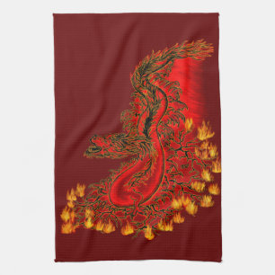 China Dragon red and gold design Theedoek
