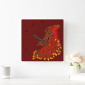 China Dragon red and gold design Vierkante Klok (Huis)