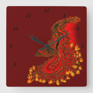 China Dragon red and gold design Vierkante Klok