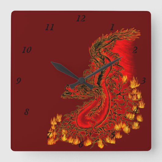 China Dragon red and gold design Vierkante Klok (Voorkant)