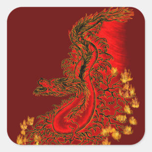 China Dragon red and gold design Vierkante Sticker
