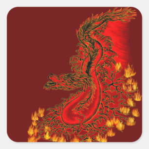 China Dragon red and gold design Vierkante Sticker