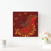 China Dragon red and gold Vierkante Klok (Huis)