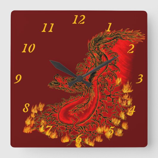 China Dragon red and gold Vierkante Klok (Voorkant)