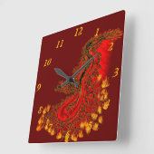 China Dragon red and gold Vierkante Klok (Hoek)