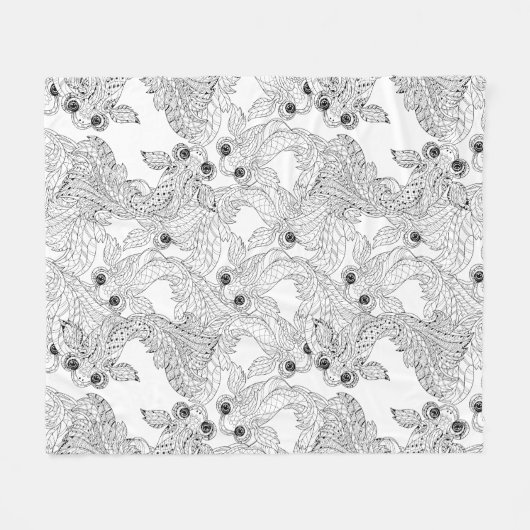 China Fish Doodle Fleece Deken (Voorkant (Horizontaal))