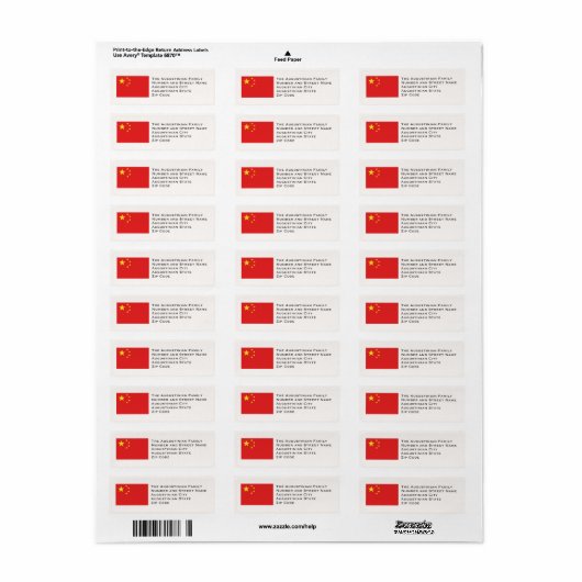 CHINA FLAG Customized Return Address Etiket (Full Sheet)