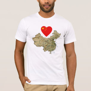 China Flag Heart en Map T-Shirt