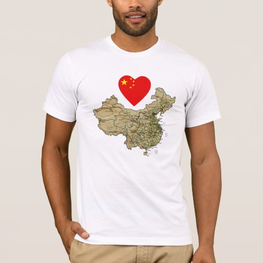 China Flag Heart en Map T-Shirt (Voorkant)