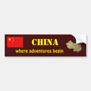 China Flag + Map Bumpersticker