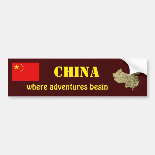 China Flag + Map Bumpersticker (Voorkant)