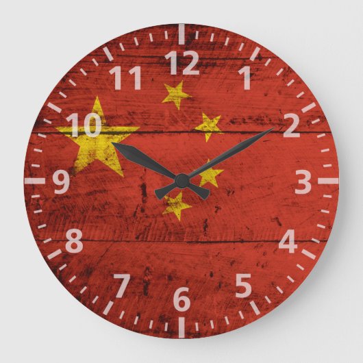 China Flag on Old Wood Grain Grote Klok (Voorkant)