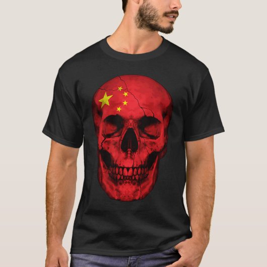 China Flag Skull Chinese Roots Proud Patriotic T-shirt (Voorkant)