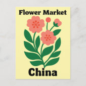 China Flower Market Coral Peony and Green Leaf Briefkaart (Voorkant)