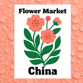 China Flower Market Coral Peony and Green Leaf Briefkaart