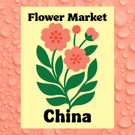 China Flower Market Coral Peony and Green Leaf Briefkaart