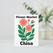 China Flower Market Coral Peony and Green Leaf Briefkaart (Staand voorkant)