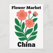 China Flower Market Coral Peony and Green Leaf Briefkaart (Voorkant)