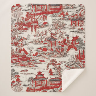 China Garden Tee House Chinoiserie - Red and White Sherpa Deken