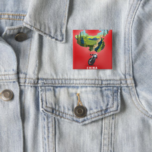 China geïllustreerde kaart reisposter vierkante button 5,1 cm