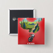 China geïllustreerde kaart reisposter vierkante button 5,1 cm (Voorkant /achterkant)