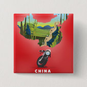 China geïllustreerde kaart reisposter vierkante button 5,1 cm (Voorkant)